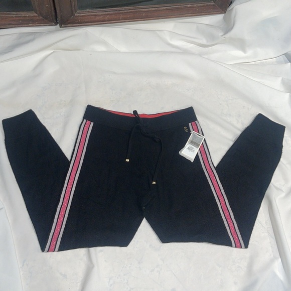 New Juicy Couture Cashmere 100% Black Pink Drawstring Track Pants Soft S - Picture 4 of 11